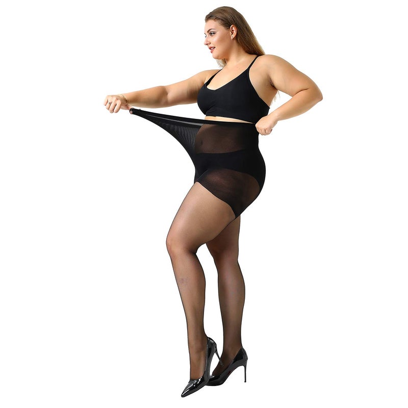 MANZI جوارب نسائية مانزي 2 زوج بحجم زائد تحكم علوي فائقة النعومة مقاس XXL - Image 3